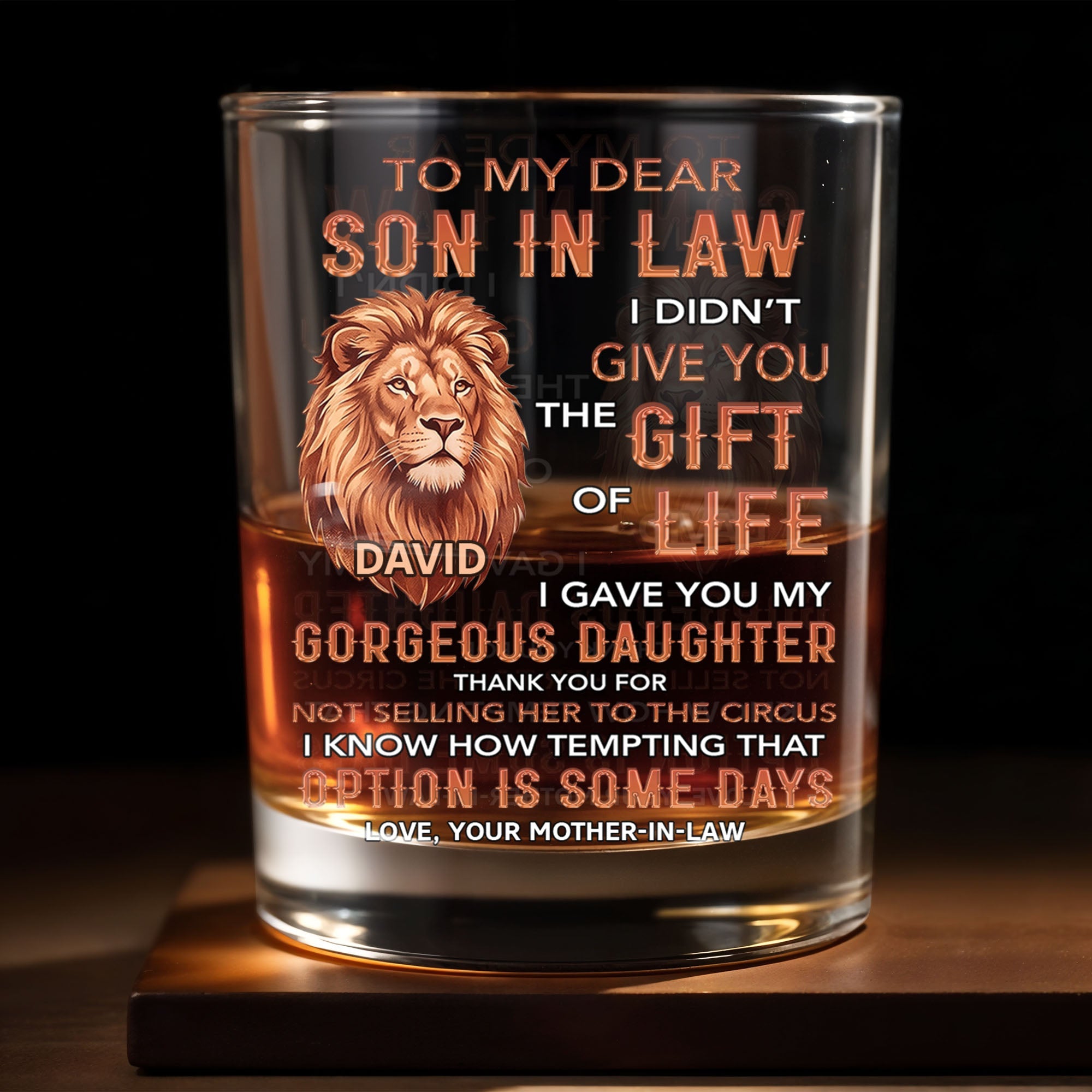 To My Dear Son In Law Gave You My Gorgeous Daughter Lion Art - Personalized Custom Whiskey Glass - SILA135_RWG