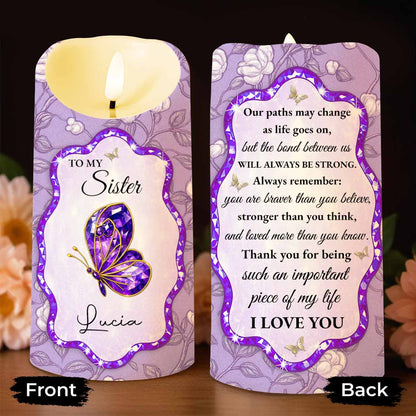 To My Sister, Beautiful Butterfly And Flower Design - Personalized Custom LED Candle - SIS007_LECA
