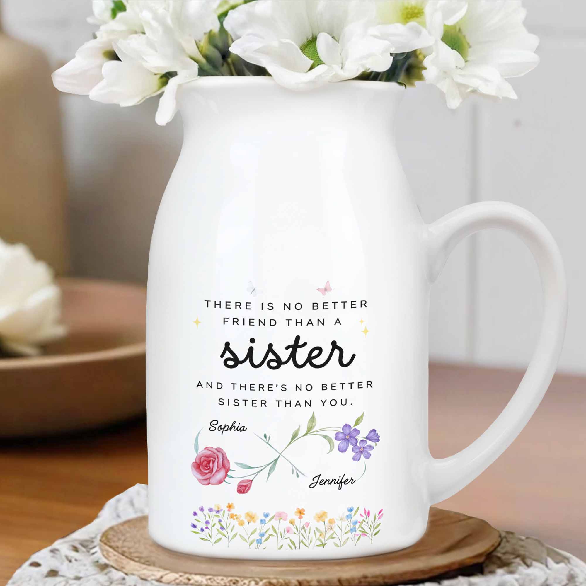 No Better Friend Than A Sister Birth Month Flowers - Personalized Ceramic Flower Vase
