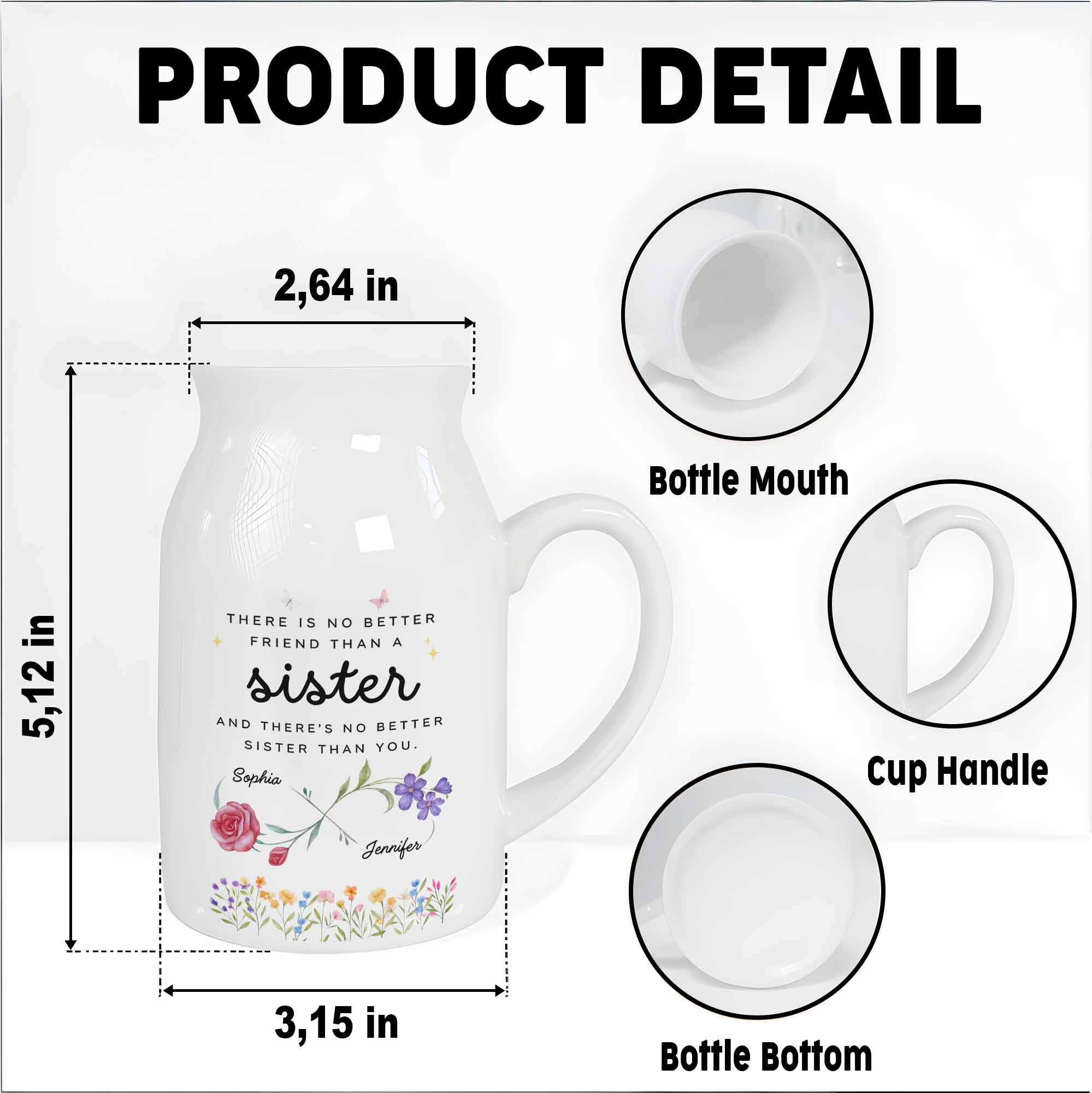 No Better Friend Than A Sister Birth Month Flowers - Personalized Ceramic Flower Vase