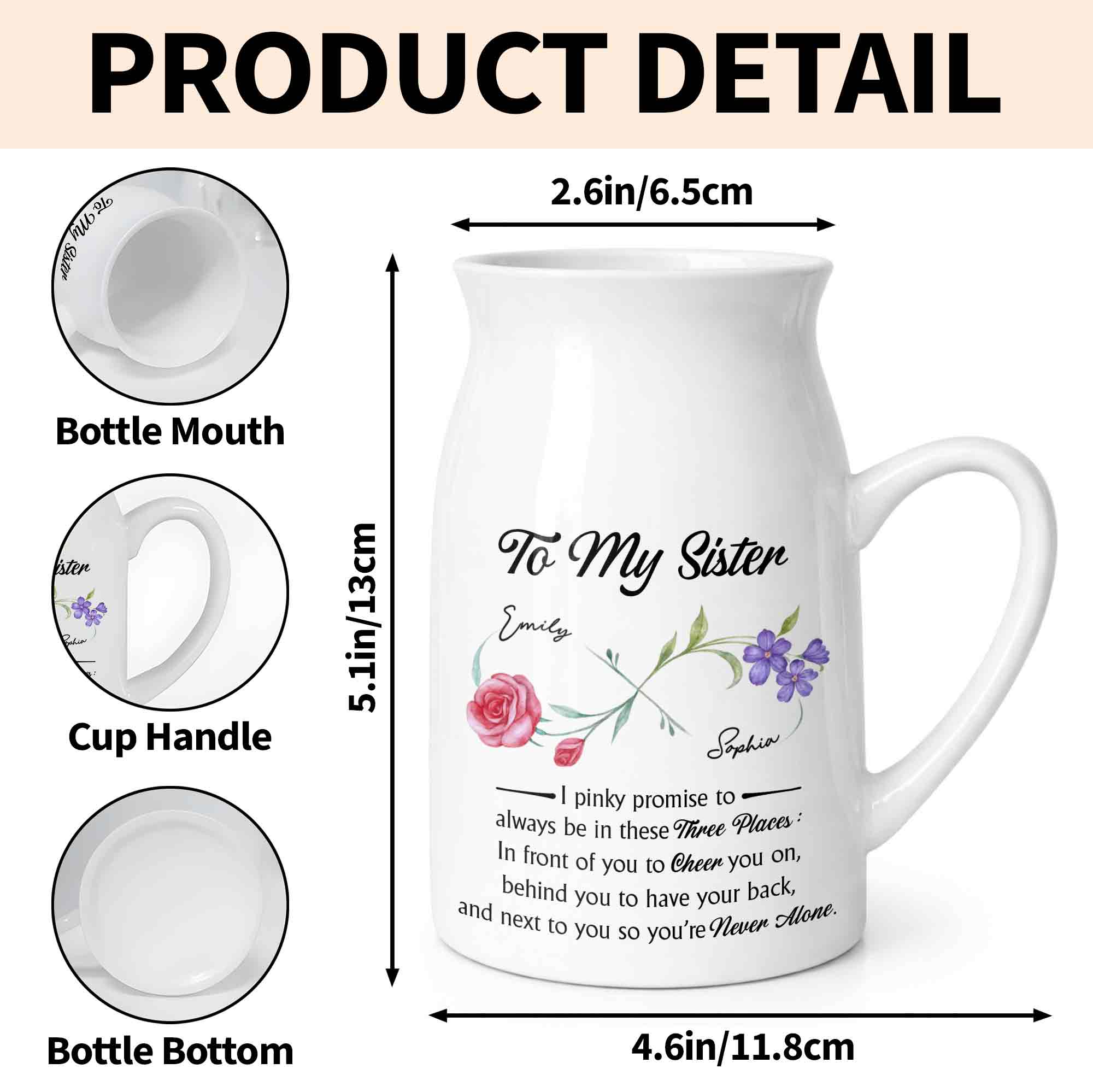 To My Sister Pinky Promise I Will Be There Birth Month Flowers - Personalized Ceramic Flower Vase