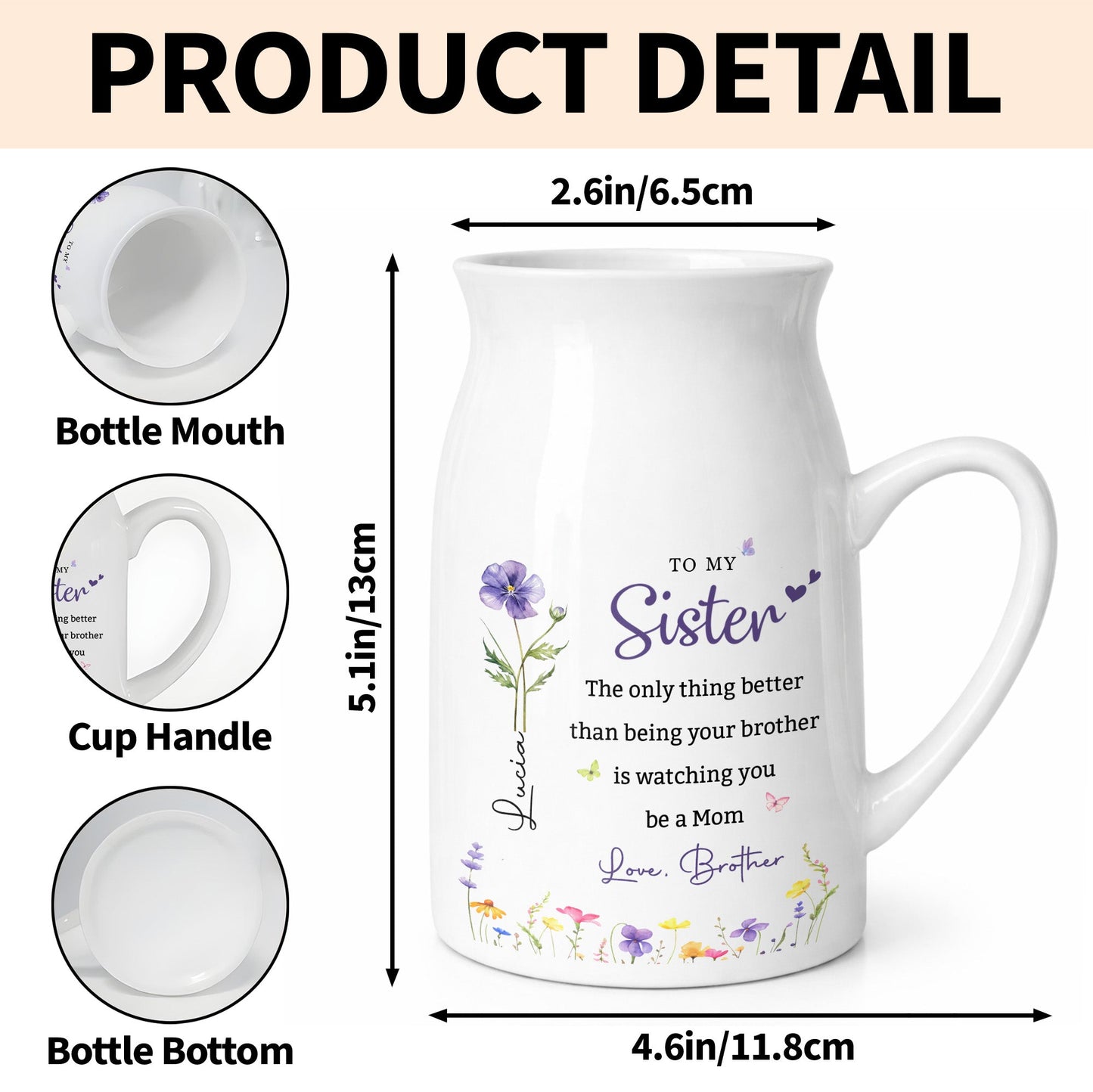 To My Sister Only Thing Better Than Being Brother Birth Flowers - Personalized Ceramic Flower Vase