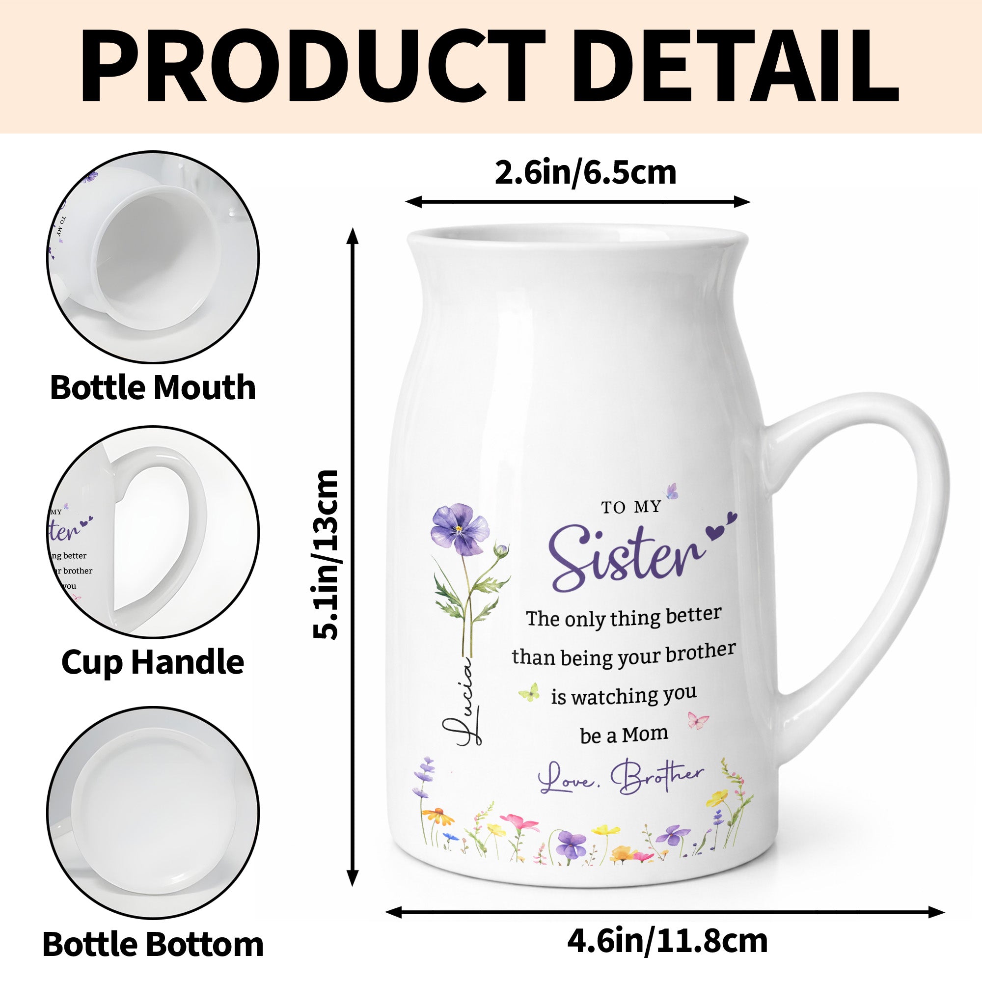 To My Sister Only Thing Better Than Being Brother Birth Flowers - Personalized Ceramic Flower Vase