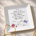 Sister In Law By Heart Birth Month Flowers - Personalized Custom Jewelry Dish, Square Ceramic Dish - SIS058_SCRD
