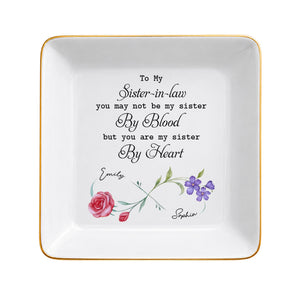 Sister In Law By Heart Birth Month Flowers - Personalized Custom Jewelry Dish, Square Ceramic Dish - SIS058_SCRD