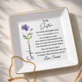 To My Sister On Your Wedding Day Unbreakable Bond Birth Flower - Personalized Custom Jewelry Dish, Square Ceramic Dish - SIS059_SCRD