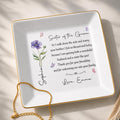 Sister Of The Groom Floral Message With Birth Month Flower And Butterflies - Personalized Custom Jewelry Dish, Square Ceramic Dish - SIS069_SCRD