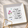 To My Sister In Law Sister By Heart Birth Month Flowers - Personalized Custom Jewelry Dish, Square Ceramic Dish - SIS080_SCRD