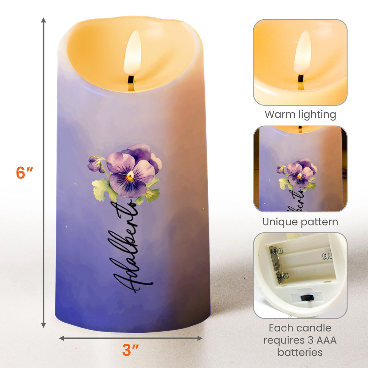 Gift From Heaven Quote With Pansy Flower Design - Personalized Custom LED Candle - SON017_LECA