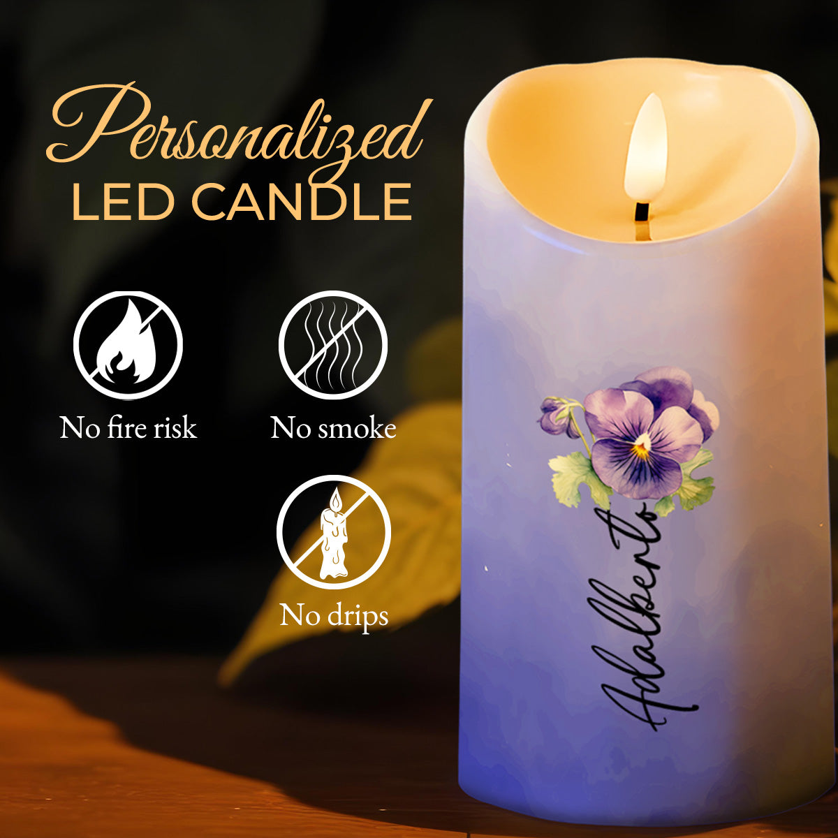 Gift From Heaven Quote With Pansy Flower Design - Personalized Custom LED Candle - SON017_LECA