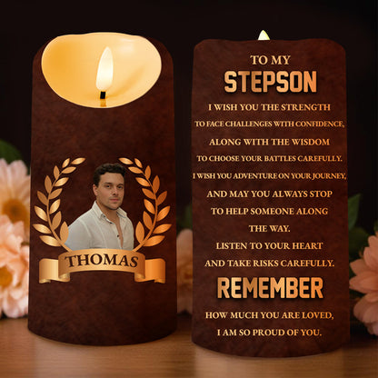 To My Stepson I Wish You Strength Wisdom And Love Laurel Wreath - Personalized Custom LED Candle - SON024_LECA