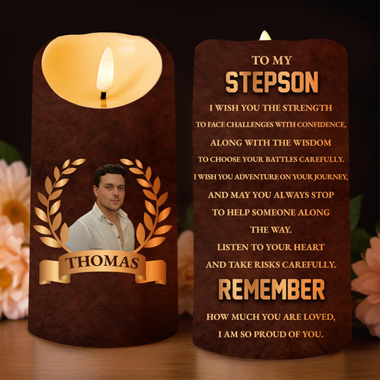 To My Stepson I Wish You Strength Wisdom And Love Laurel Wreath - Personalized Custom LED Candle - SON024_LECA