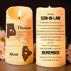 Proud Of You Son-In-Law Wooden Heart Chain Design - Personalized Custom LED Candle - SON025_LECA