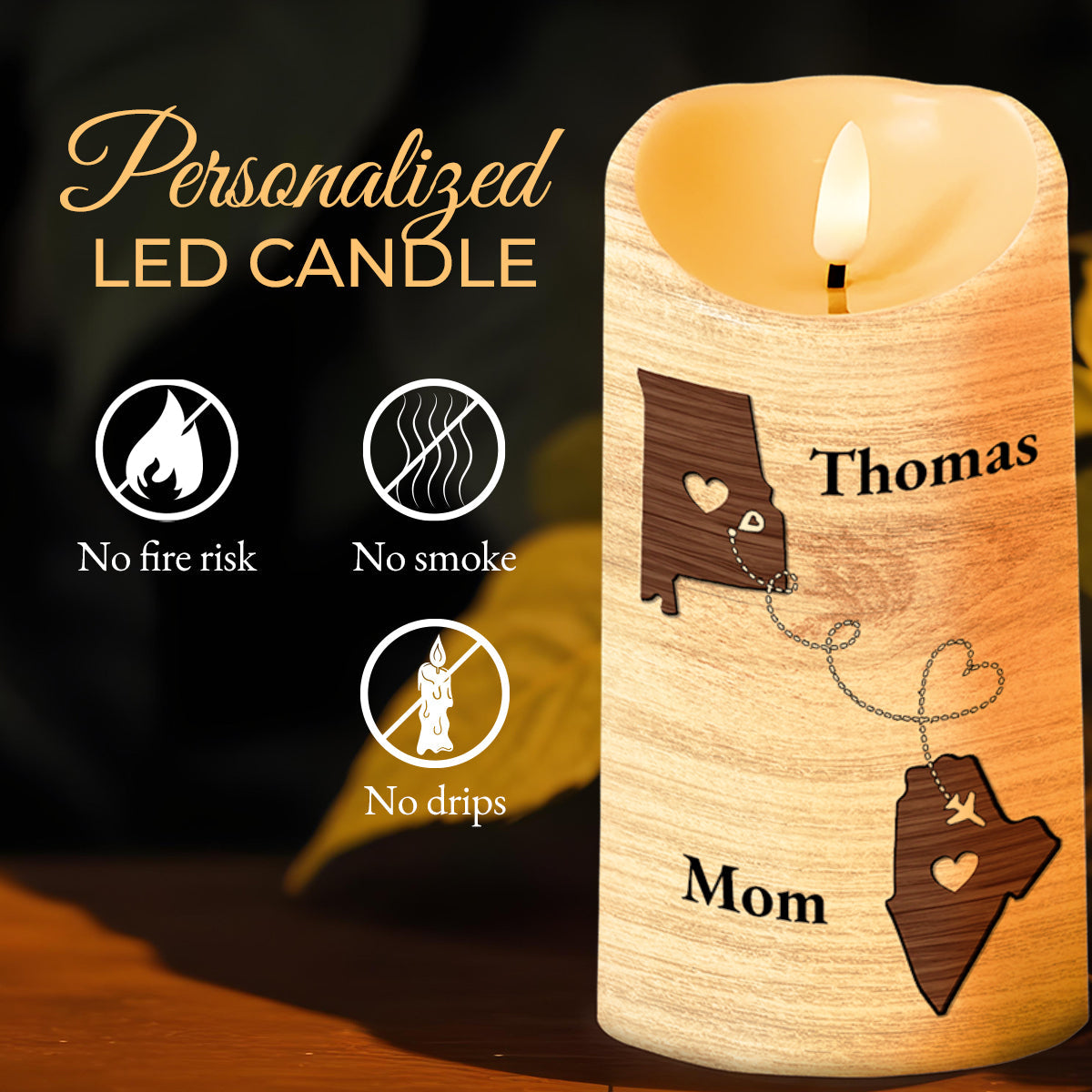 Proud Of You Son-In-Law Wooden Heart Chain Design - Personalized Custom LED Candle - SON025_LECA