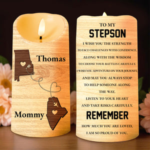 Loving Message for Stepson with Heart Chain Design - Personalized Custom LED Candle - SON027_LECA