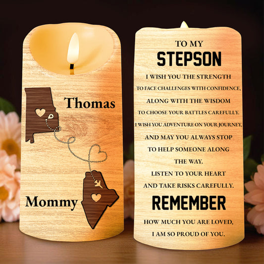 Loving Message for Stepson with Heart Chain Design - Personalized Custom LED Candle - SON027_LECA