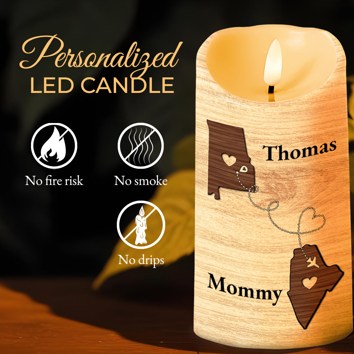 Loving Message for Stepson with Heart Chain Design - Personalized Custom LED Candle - SON027_LECA