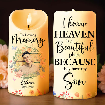 Heaven Is Beautiful They Have My Son Memorial LED Candle - Personalized Custom LED Candle - SON028_LECA