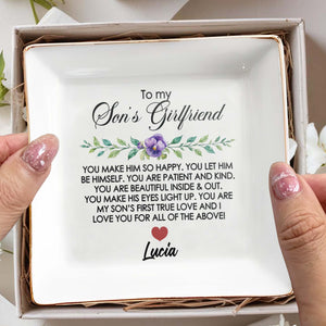 True Love and Happiness Message With Flowers and Heart - Personalized Custom Jewelry Dish - SON029_SCRD
