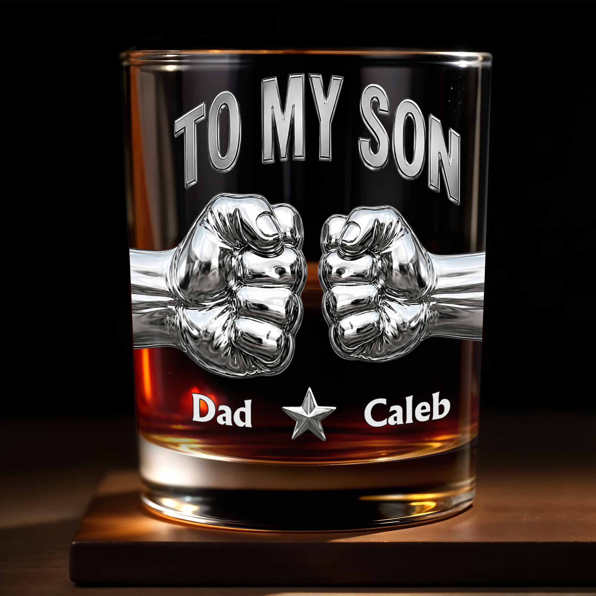 To My Son Never Forget How Much I Love You Fist Bump Metallic - Personalized Custom Whiskey Glass - SON110_RWG