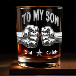 To My Son Never Forget How Much I Love You Fist Bump Metallic - Personalized Custom Whiskey Glass - SON110_RWG