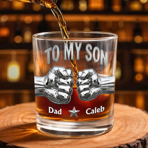 To My Son Never Forget How Much I Love You Fist Bump Metallic - Personalized Custom Whiskey Glass - SON110_RWG