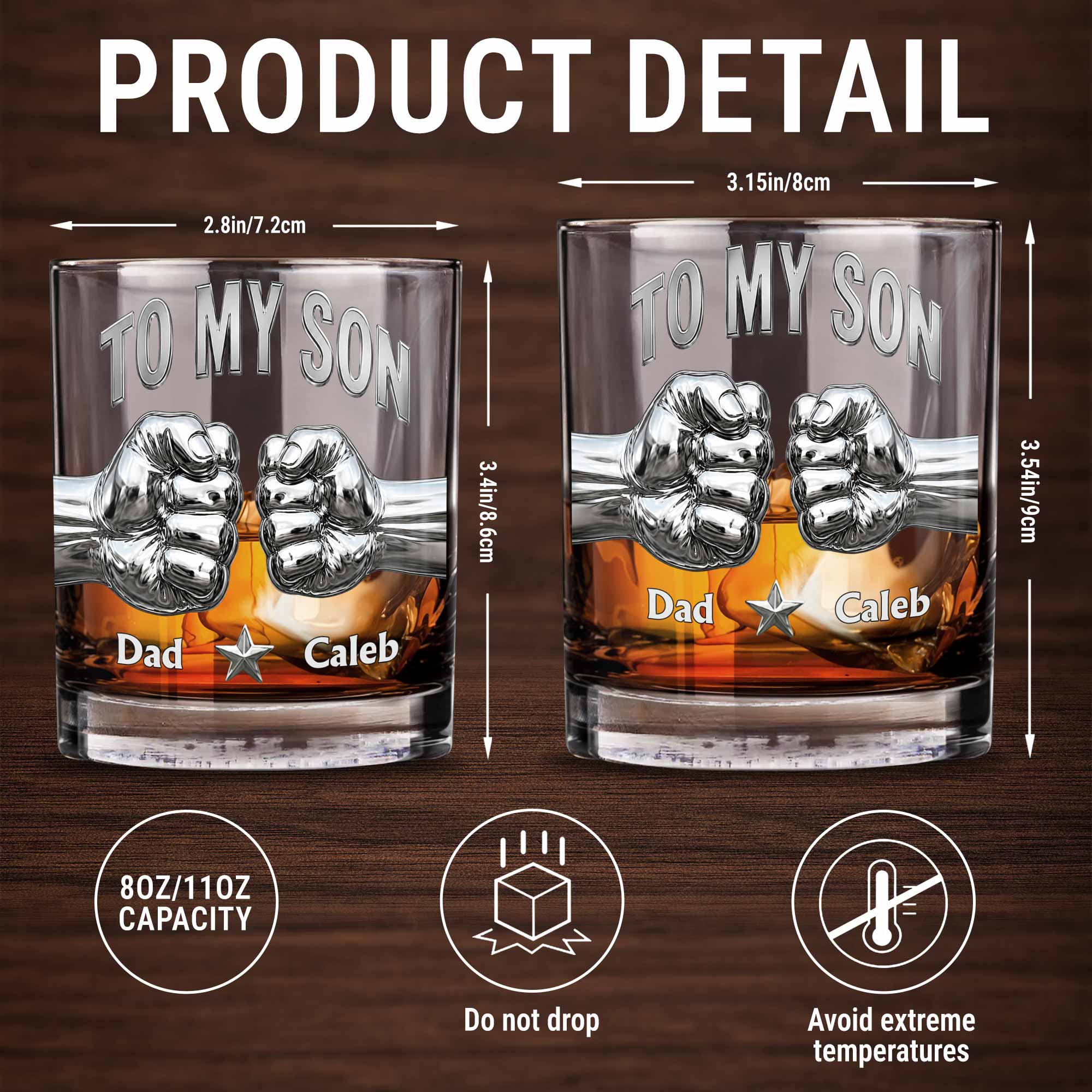 To My Son Never Forget How Much I Love You Fist Bump Metallic - Personalized Custom Whiskey Glass - SON110_RWG