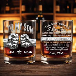 To My Son Never Forget How Much I Love You Fist Bump Metallic - Personalized Custom Whiskey Glass - SON110_RWG