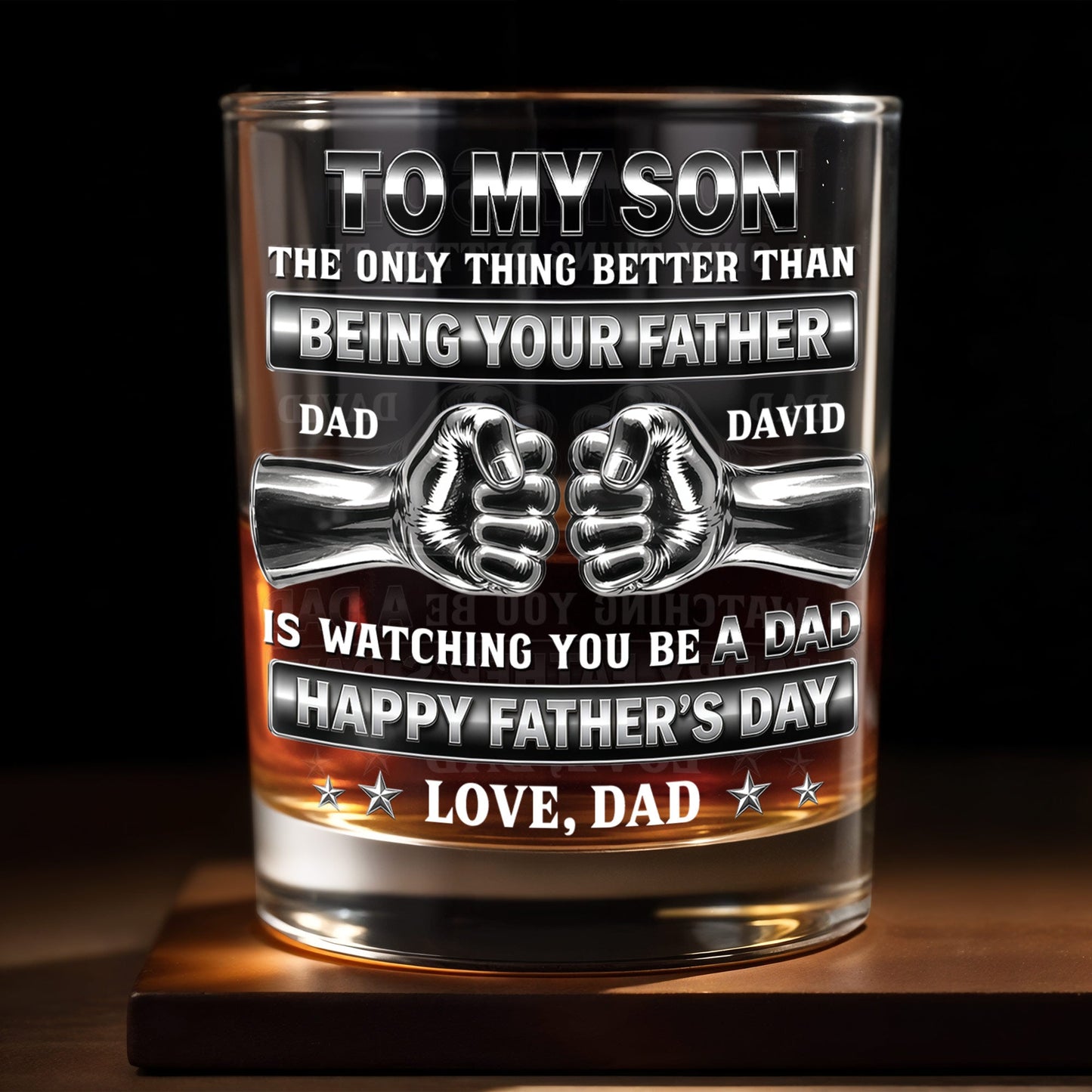 To My Son Better Than Being Your Father Fist Bump Design - Personalized Custom Whiskey Glass - SON143_RWG