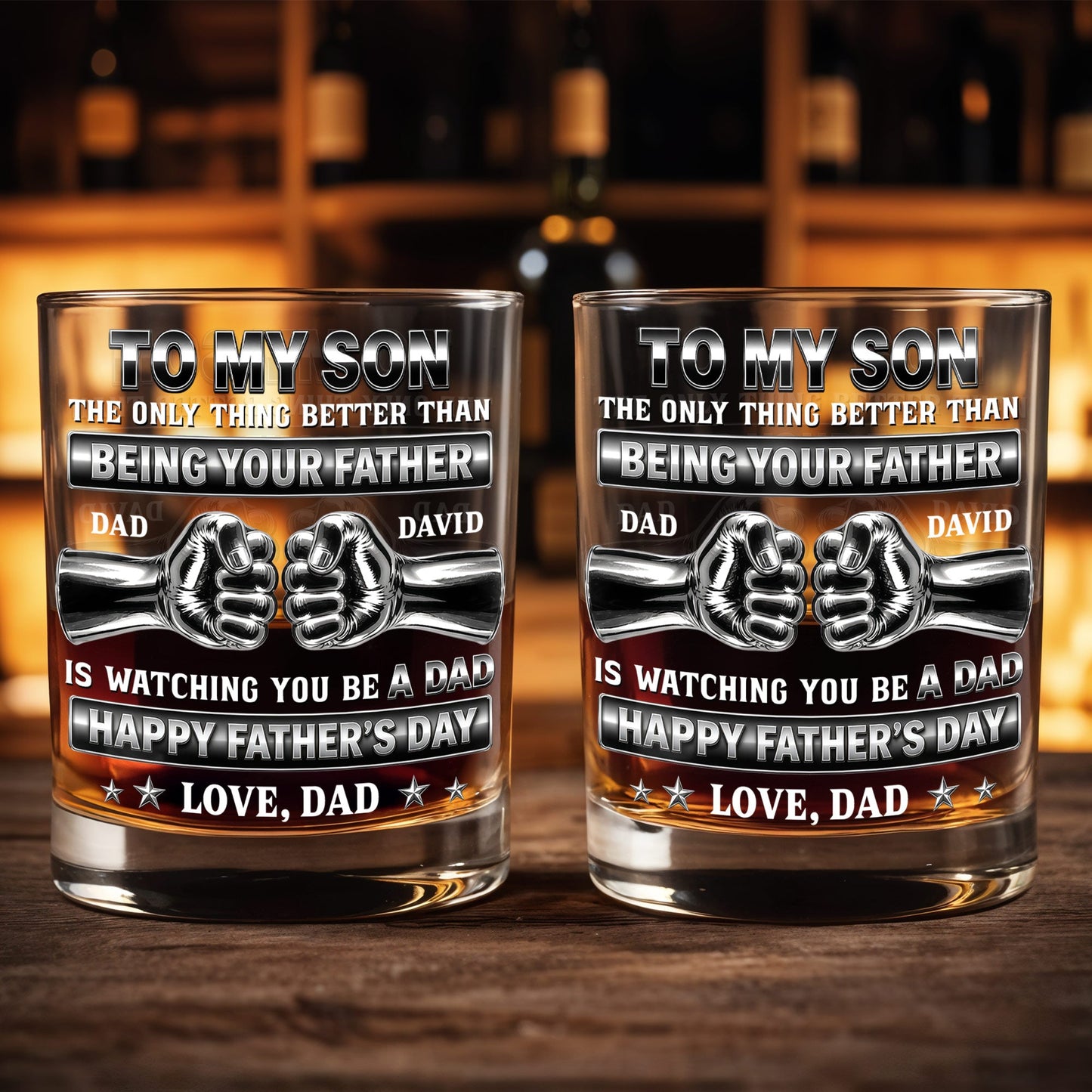 To My Son Better Than Being Your Father Fist Bump Design - Personalized Custom Whiskey Glass - SON143_RWG