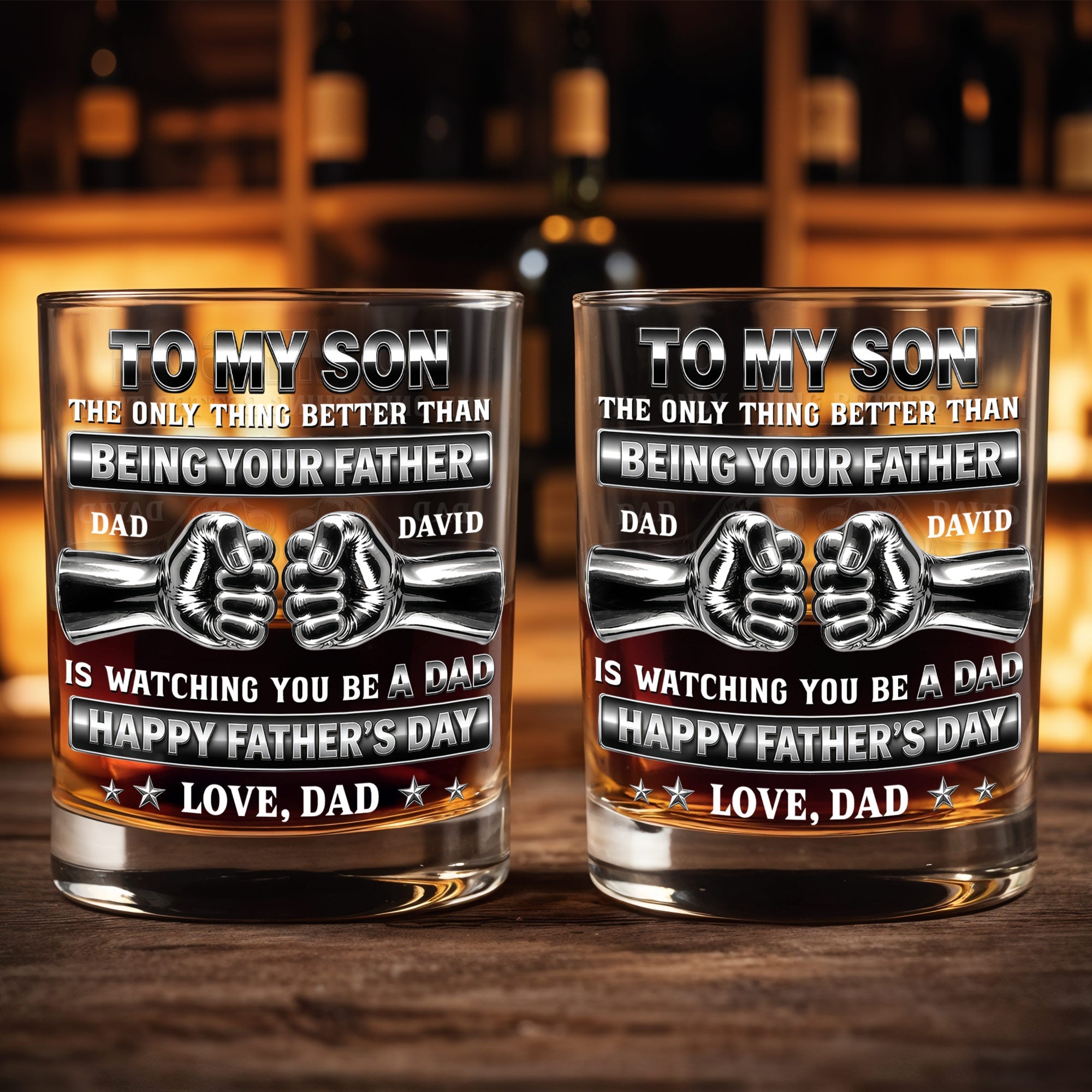 To My Son Better Than Being Your Father Fist Bump Design - Personalized Custom Whiskey Glass - SON143_RWG