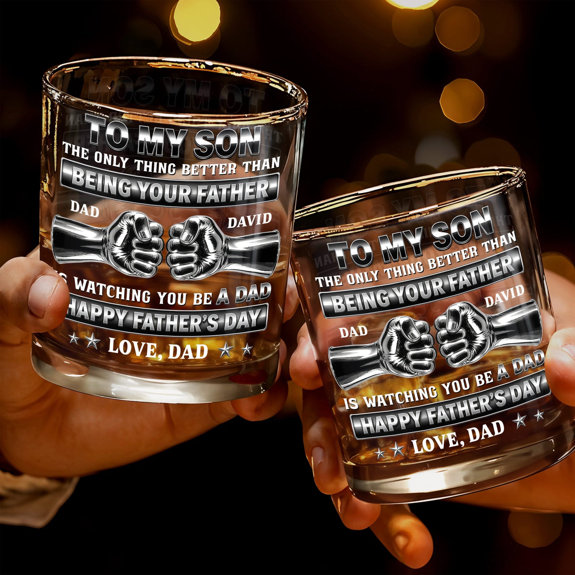 To My Son Better Than Being Your Father Fist Bump Design - Personalized Custom Whiskey Glass - SON143_RWG