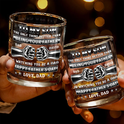 To My Son Better Than Being Your Father Fist Bump Design - Personalized Custom Whiskey Glass - SON143_RWG