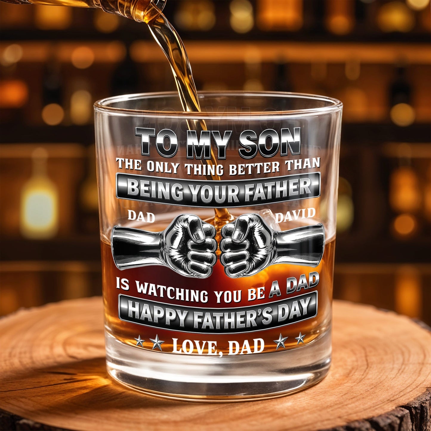 To My Son Better Than Being Your Father Fist Bump Design - Personalized Custom Whiskey Glass - SON143_RWG