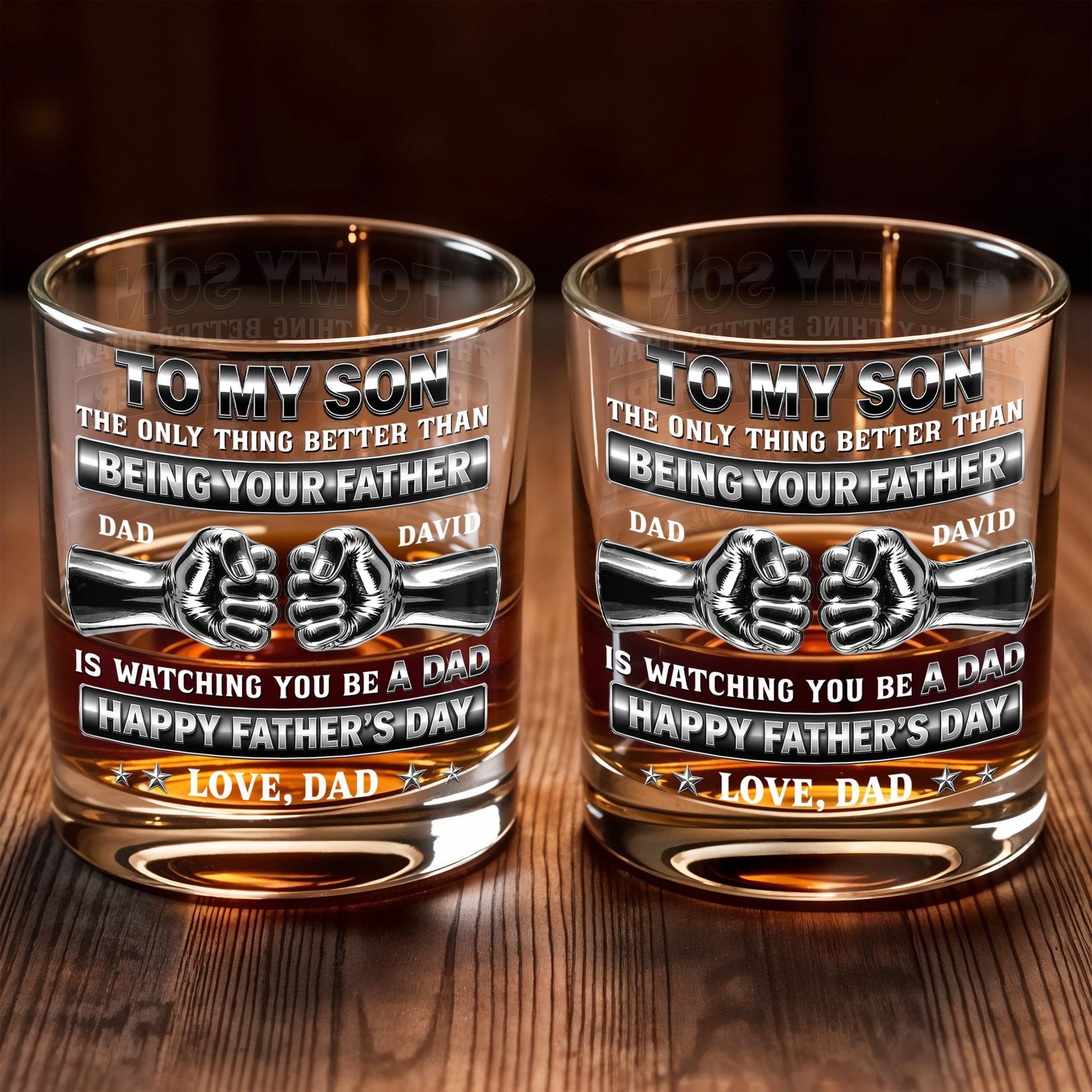 To My Son Better Than Being Your Father Fist Bump Design - Personalized Custom Whiskey Glass - SON143_RWG