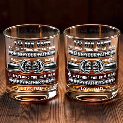 To My Son Better Than Being Your Father Fist Bump Design - Personalized Custom Whiskey Glass - SON143_RWG