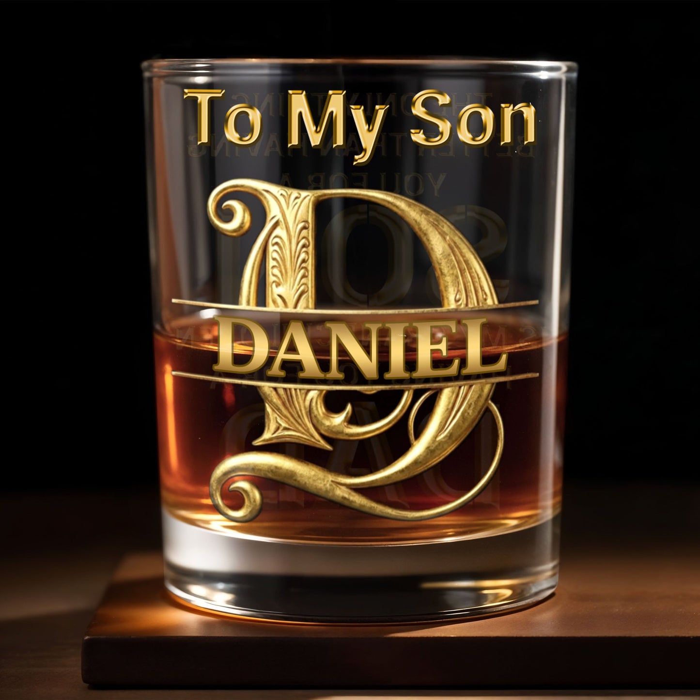 To My Son Custom Golden Alphabet Art Split Monogram - Personalized Custom Whiskey Glass - SON151_RWG