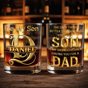 To My Son Custom Golden Alphabet Art Split Monogram - Personalized Custom Whiskey Glass - SON151_RWG
