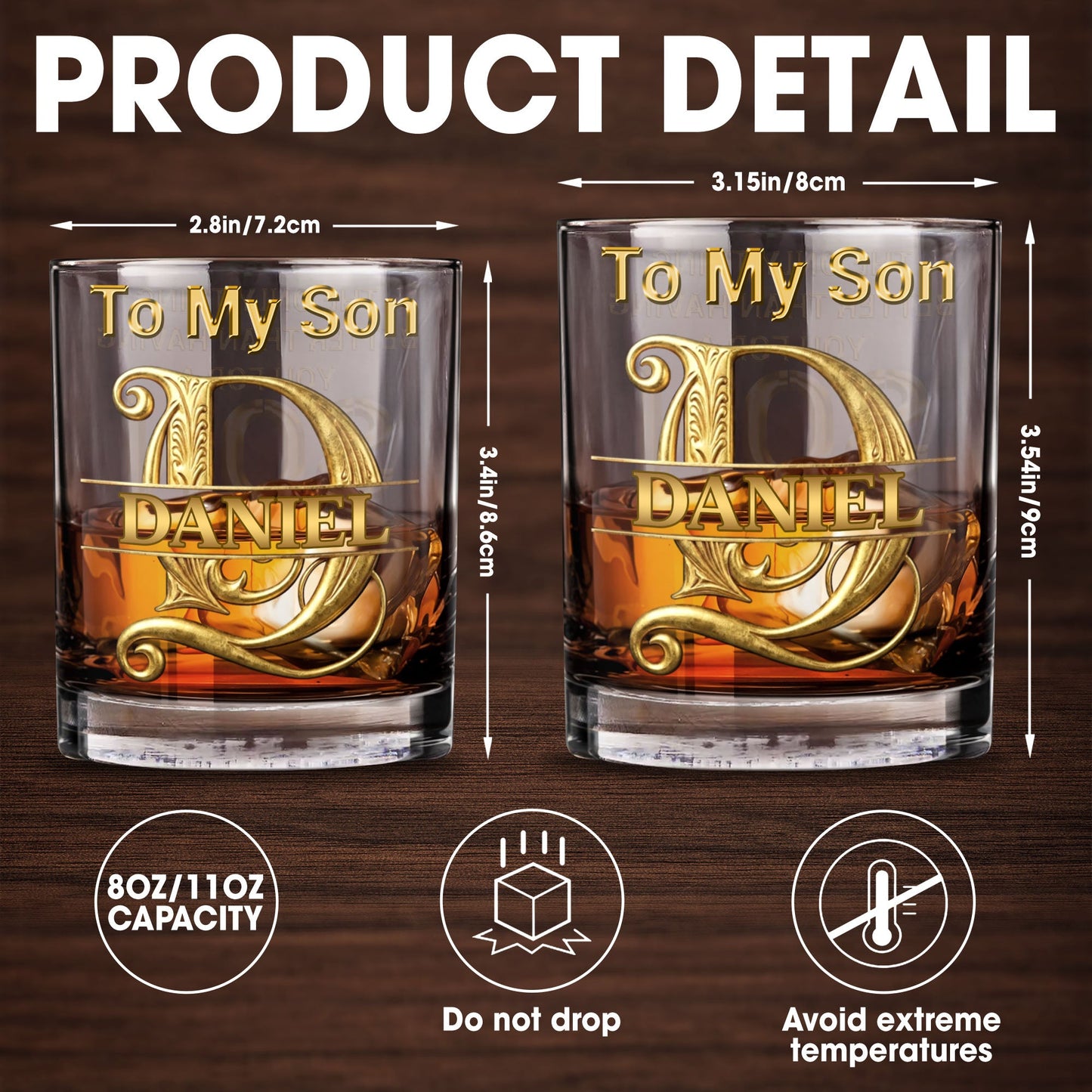 To My Son Custom Golden Alphabet Art Split Monogram - Personalized Custom Whiskey Glass - SON151_RWG