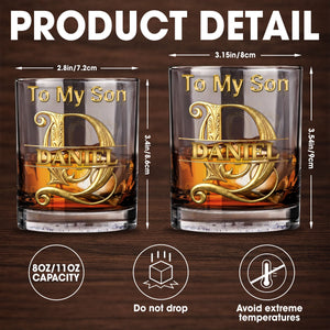 To My Son Custom Golden Alphabet Art Split Monogram - Personalized Custom Whiskey Glass - SON151_RWG