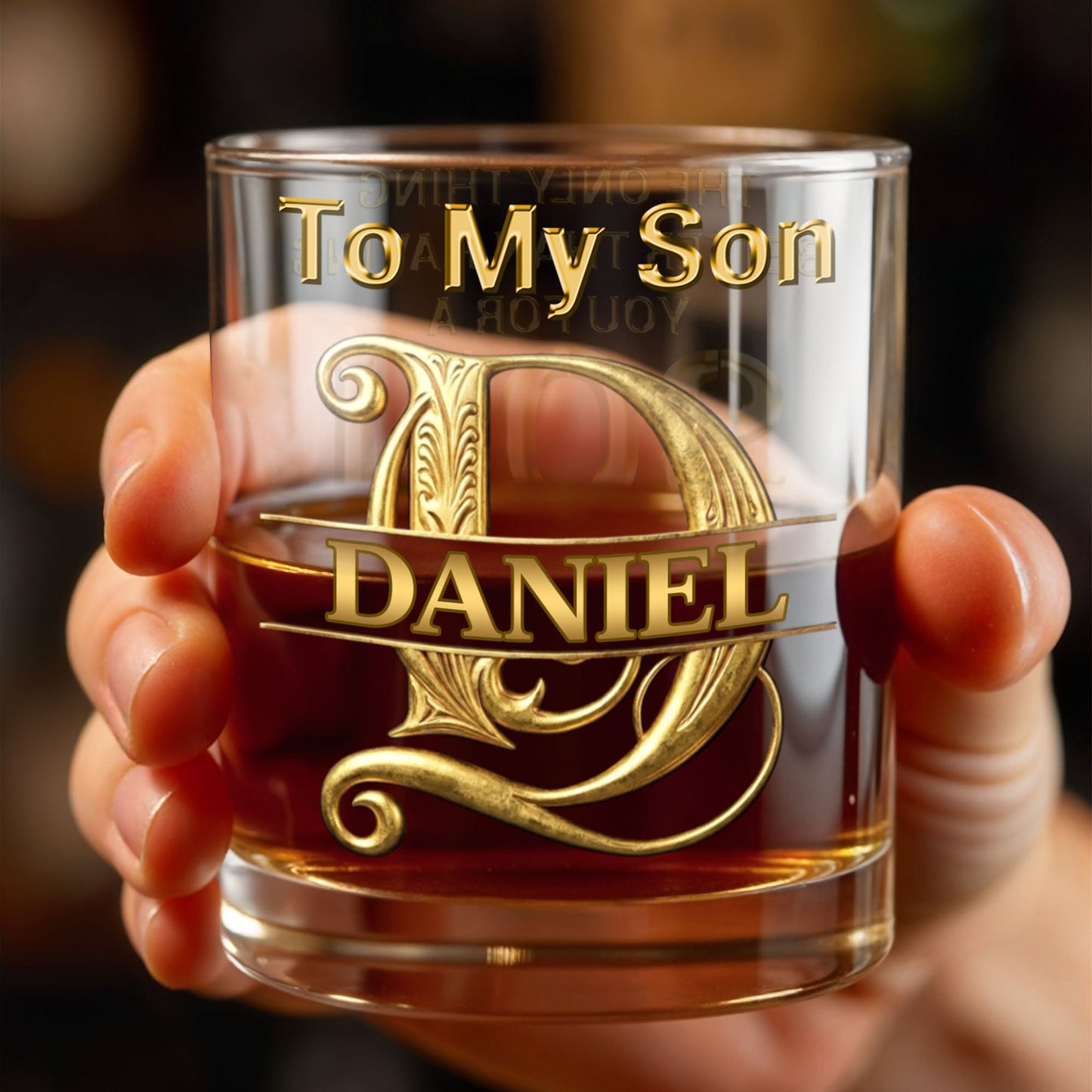 To My Son Custom Golden Alphabet Art Split Monogram - Personalized Custom Whiskey Glass - SON151_RWG