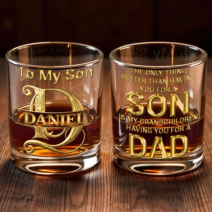 To My Son Custom Golden Alphabet Art Split Monogram - Personalized Custom Whiskey Glass - SON151_RWG