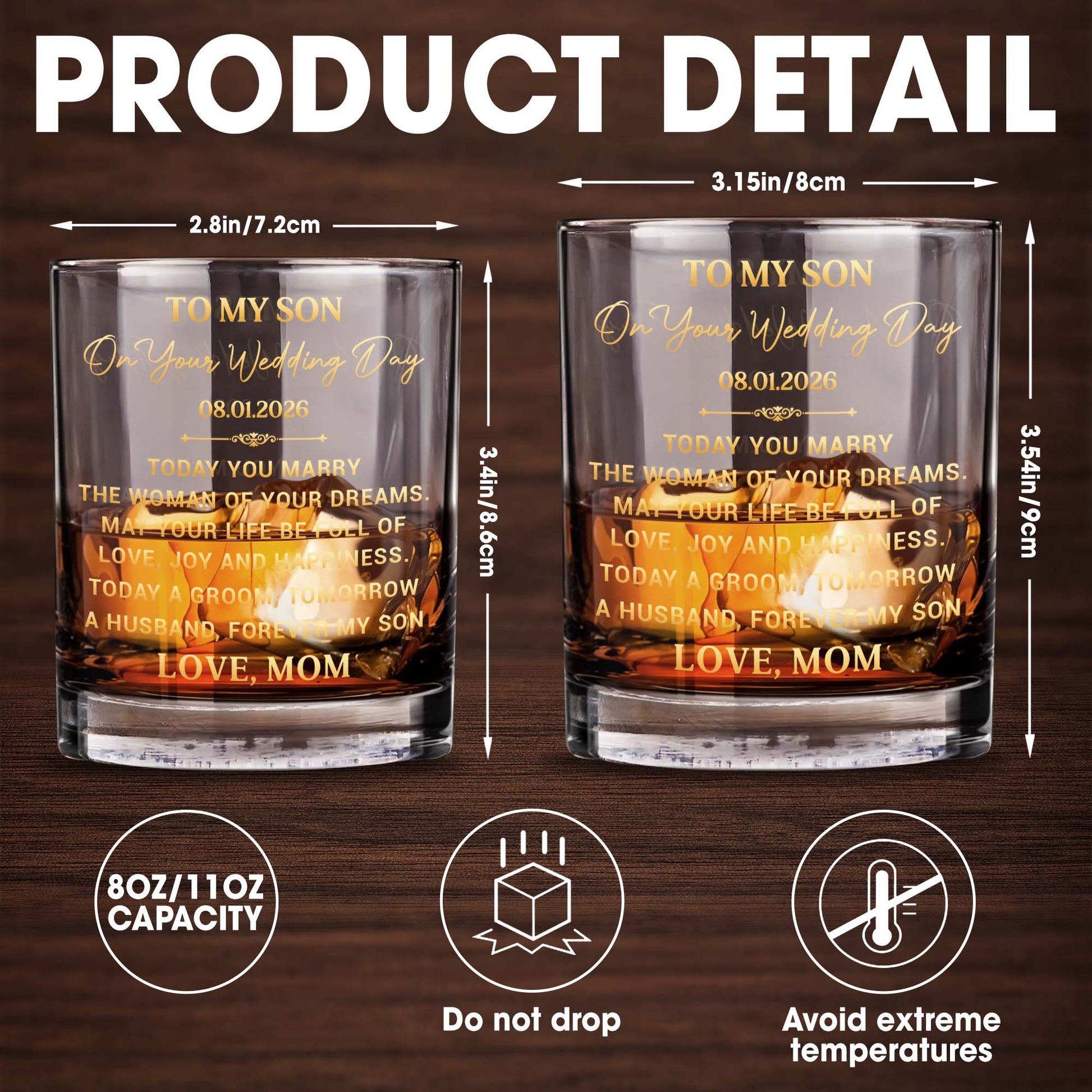 To My Son On Your Wedding Day Today A Groom Personalized Golden Design - Personalized Custom Whiskey Glass - SON152_RWG