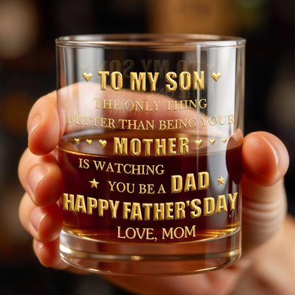 To My Son Better Than Being Your Mother Hearts Stars - Personalized Custom Whiskey Glass - SON156_RWG