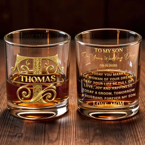 To My Son On Your Wedding Day Custom Monogram Initial - Personalized Custom Whiskey Glass - SON185_RWG