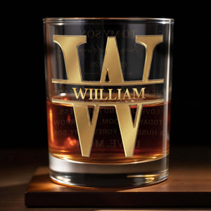 To My Son On Your Wedding Day With 3D Golden Split Monogram - Personalized Custom Whiskey Glass - SON187_RWG