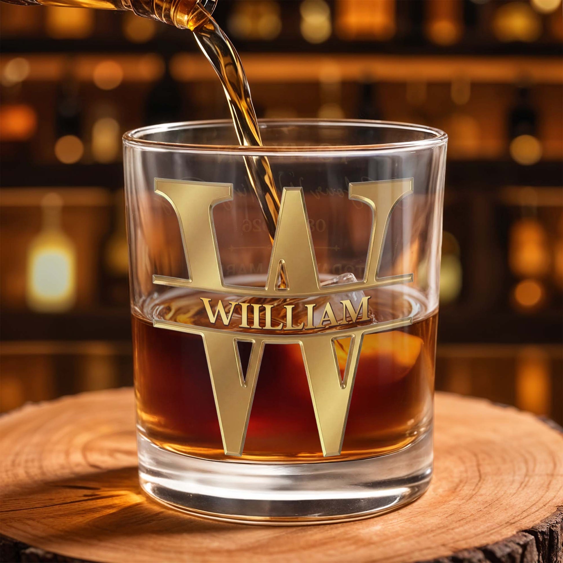 To My Son On Your Wedding Day With 3D Golden Split Monogram - Personalized Custom Whiskey Glass - SON187_RWG