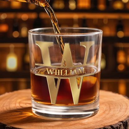 To My Son On Your Wedding Day With 3D Golden Split Monogram - Personalized Custom Whiskey Glass - SON187_RWG