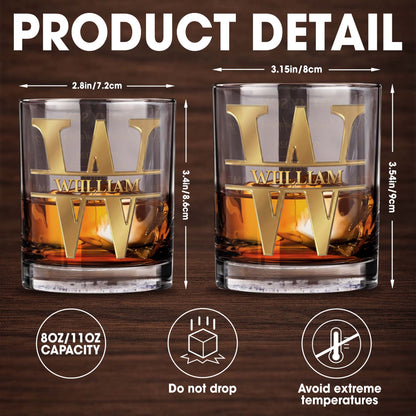 To My Son On Your Wedding Day With 3D Golden Split Monogram - Personalized Custom Whiskey Glass - SON187_RWG