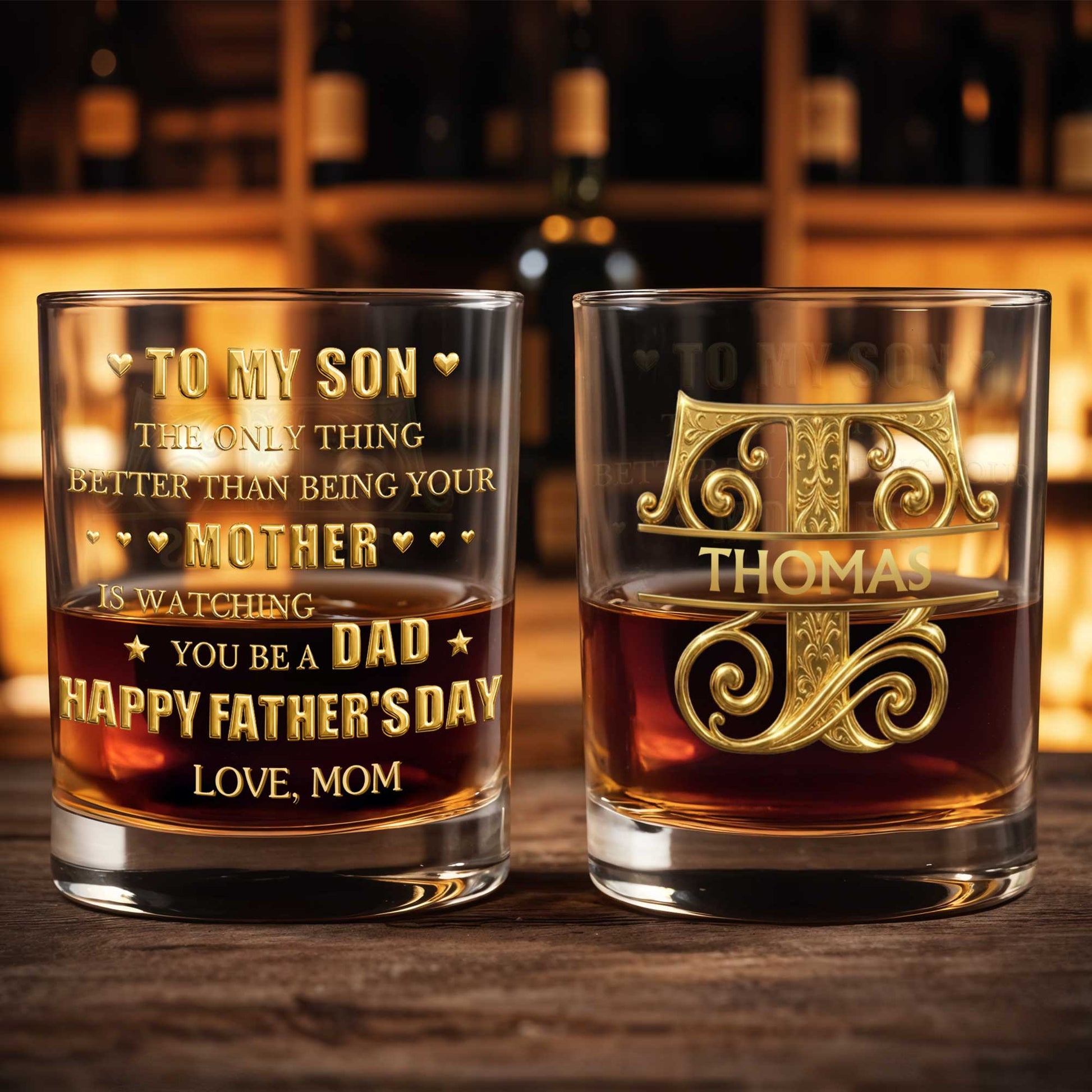 To My Son Watching You Be A Dad Monogram Whiskey Glass - Personalized Custom Whiskey Glass - SON188_RWG